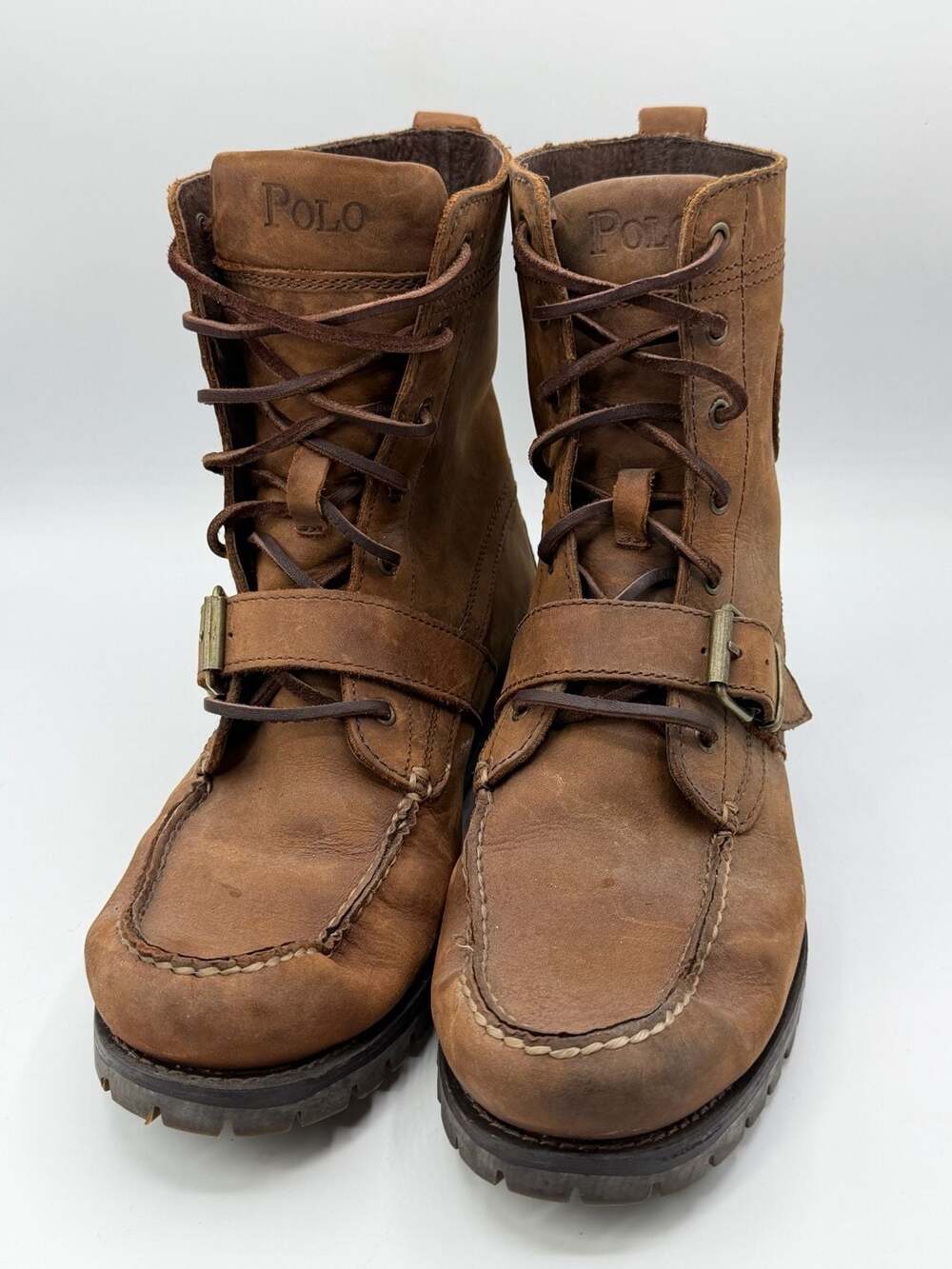 Polo Ralph Lauren Ranger Boots Mens 9.5D Brown Leather Moc Toe Buckle